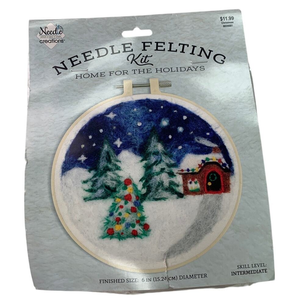 New Needle Creations Home For Holidays Cabin Trees Christmas Felting Craft Kit